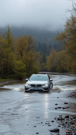 A car in the flooding river