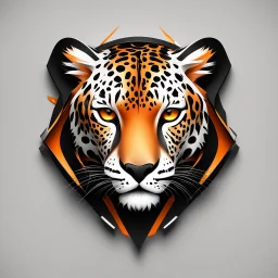 Logo 3D. Black, orange and white palette Leopard in artistic style