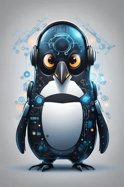 can you make me a profile picture for my YouTube channel of a cyber penguin illustrating a Linux logo but with cyber elements because my channel is regarding cyber security? The penguins need to look like a half penguin and half a robot with cyber elements. can have a background of cyber network elements or futuristic robot elements. Can the penguin ware a headset and to be with robot eye. can you make his face looks like Alienware logo