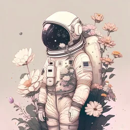 "floral astronaut" hand-drawn digital art, muted tones, flowers everywhere, REALISTIC, anime, 4k