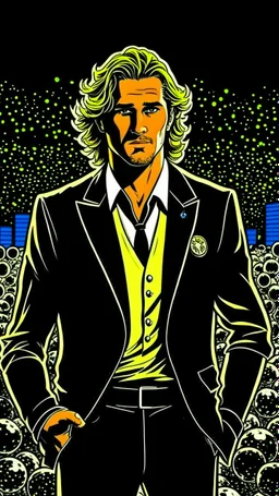 Diego Forlan Football soccer player posing black old suite. ComicBook cover detective mistery sin city frank miller.