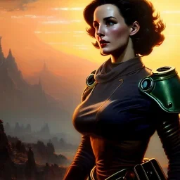 Drawing of beautiful face,'beautiful,Busty Cait(Fallout4)',intense stare, ancient skintight armor, balanciaga fashion clothe painting by gaston bussiere, greg rutkowski, yoji shinkawa, yoshitaka amano, tsutomu nihei, donato giancola, tim hildebrandt,KyuYong Eom, Oil on canvas, cinematic composition, extreme detail,fit full head inside picture,16k