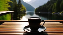 A cup of coffee on a beautiful place attractive to the viewer in 4k, 16:9
