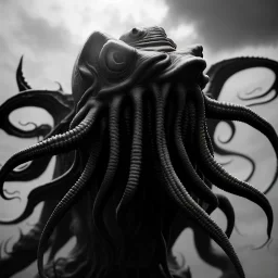 Cthulhu vertical black and grey realistic