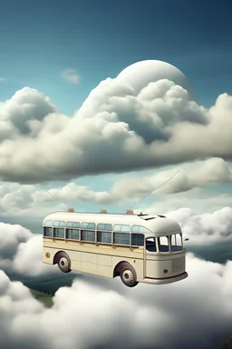 یک اتوبوس که با استفاده از بال در میان ابرها پرواز می کند