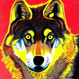 Black red and yellow wolf