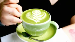 Cup of matcha latte with delicate foam art, Dark Academia fashion , Tomi Ungerer , Tom Tomorrow