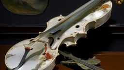 A white kinetic violin painted by Gustave Courbet