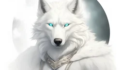 front facing humanoid white wolf, glowing eyes, transparent background