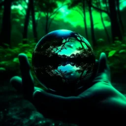 promise the world, dark green and blue colors, fantasy atmosphere, photo quality