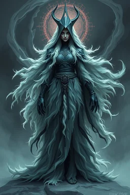 powerful meek good low poly priest woman with long fur all over her entire body and eerie aura swirl