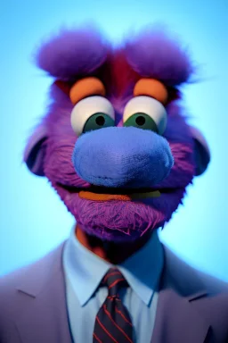 Waist up muppet Portrait, joe Biden as muppet doll, Blue suit retro style, photo studio, blue background, unreal engine 5, concept art, art station, god lights, ray tracing, RTX, lumen lighting, ultra detail, volumetric lighting, 3d.