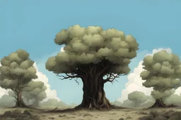 tree , overgrown apocalyptic background, comic book,