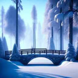 Forest ice winter, bridge birds,live house, bear, deer, unreal engine