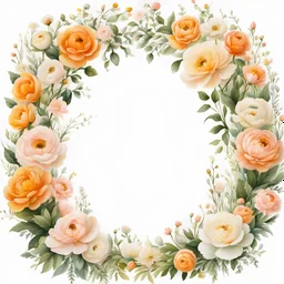 Soft painting with white background hand painted Semi-circular arched flower garland minimalist of Ranunculus, Peonies, roses, Bunny tails, Ballerina Rose, grass flower, in the style of light yellow and superlight orange Victorian style, Neutral color tone, white background, 8K resolution, realistic painting