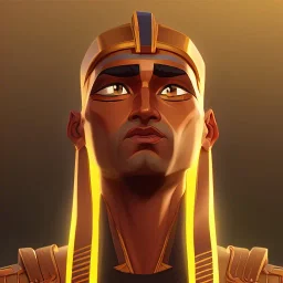 portrait of an egyptian god in front of great pyramids