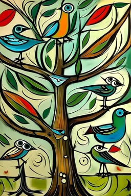 song bird in draw a doga tree painted by picasso