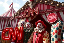 a group of clowns in front of the circus with a CNN logo
