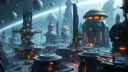 Futuristic sci-fi space colony, cinematic, atmospheric, hyper realistic, intricate details, highly detailed, concept art, matte painting, realistic rendering