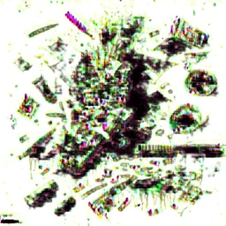 Design an asymmetrical balnced watercolour composition of clusters of watercolor drug paraphernalia, such as rolled dollar bills and razor blades, arranged amidst chaotic brushstrokes and splatters, symbolizing the destructive and dangerous world of illicit drug use.