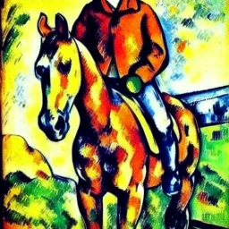 portrait of a horse riding by Paul Cézanne style