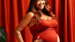 Gina Rodriguez Curvaceous and radiant physique Fiery red locks frame her face Elegant flowing maternity gown Maternal glow and resilience Bust size: 38 inches Subtle yet confident expression German teenager in transformation Heavily pregnant silhouette Tenderness in her curves Unexpected beauty in resilience Comfortable and harmonious attire Bathwater backdrop signifies change Youthful grace with maternal strength Roundness of the burgeoning belly Maternity elegance in transformation Cascading r