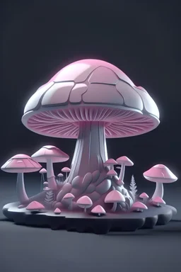 estação espacial me forma de cogumelo hiper-realista, fundo cinza low poly, luz rosada