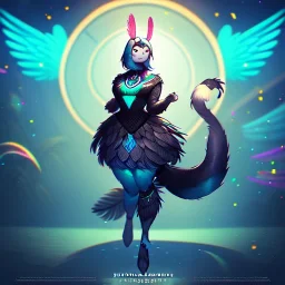 A bird fursona, Furry art, Digital art, cyberpunk, High quality, Backlighting, female, anthropomorphic, full body portrait, 8k resolution, bird tail, Realistic, high quality, great details, within portrait, masterpiece, best quality, detailed outfit, vibrant colors, perfect eyes, feathery, human body, robotic arm, sfw, Titanfall character, highly detailed face, perfectly drawn