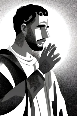 christian...man speaking with god...black and white illustration