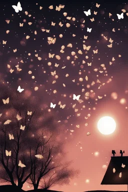 Bubbles and Butterflys flying to the sky at midnight