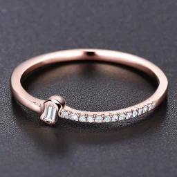 delicate thin ring with baguette diamond, knot, rose gold, thin ring