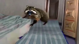 russian man runs from rabid raccoon hiding under the hotel room bed