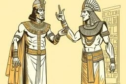 Pharaoh talks to his assistant, points his finger at him, and gives him orders