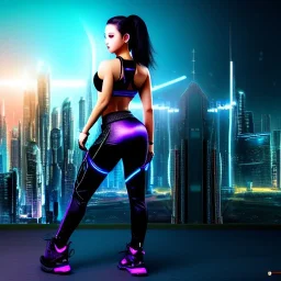 Cyberpunk Girl Wearing a sports bra, mas