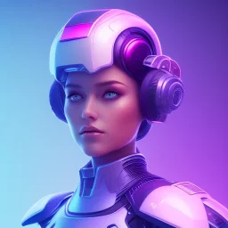 Cute girl face, Sci-fi character, purple backlight, pink and purple, scifi suit, profile, purple background, pink lighting