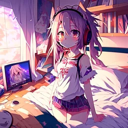 Streamer anime girl in a bedroom