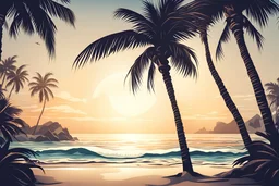 beach, intricated details, palm tree, realistic vector style, dramatic lighting