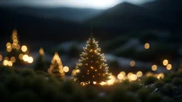 christmas tree,nature,bokeh, valley,utra realistic, hyper detailed, masterpiece, sharp focus,volumetric lighting,