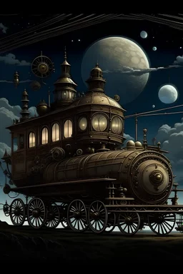 Hvězdná poloha, měsíc, steampunk victorian ská doba, stroje