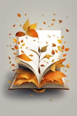 square logo , landscape with leaf fall, flying leaves in the book