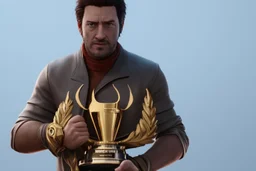 minimalistic trophy design for animation film festival character with creative trophy with his hand like winner