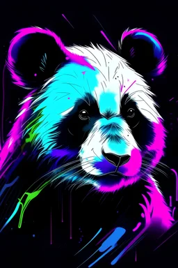 Panda, Speedpainting, ink lines, inkpunk, neon-light, clean background