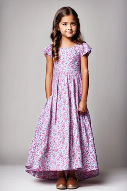 Little 8 years old girl wearing a pretty dress, standing pose
