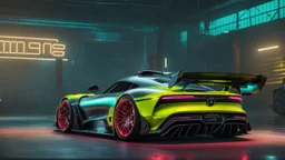 Mercedes-AMG One's ultimate need for speed tuning Mansory Cyberpunk 2077 neon Style Rear View, Super Detailed, desktop wallpaper, 4K