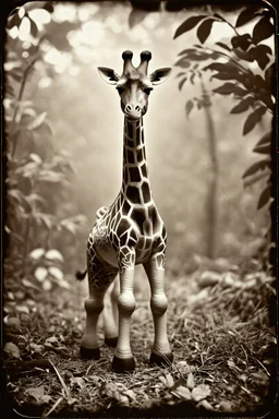 Jouet girafe dans la jungle , tintype