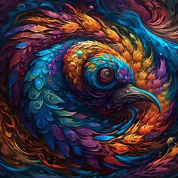 A fantastical creature emerging from a swirling vortex of color and light, rendered in a thick and textured impasto style. Challenge yourself with creating complex patterns and textures.