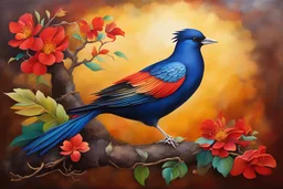 Create a painting of mysterious fortune Bird for wealth and busines growth, earthen background, vibrant rich dark colors