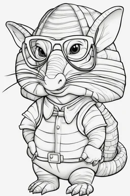 Outline art for cute coloring pages with armadillo with glasses, full body, white background, sketch style, only use outline, clean line art, no shadows and clear and well outlined.