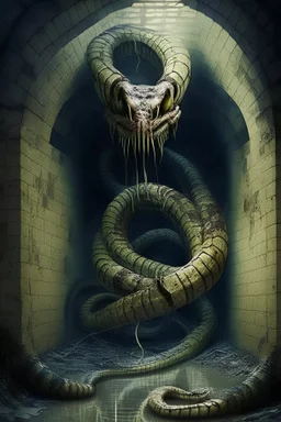 Horrific Giant Sewer Skeleton Snake