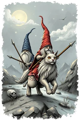 gnomes riding cats with lances